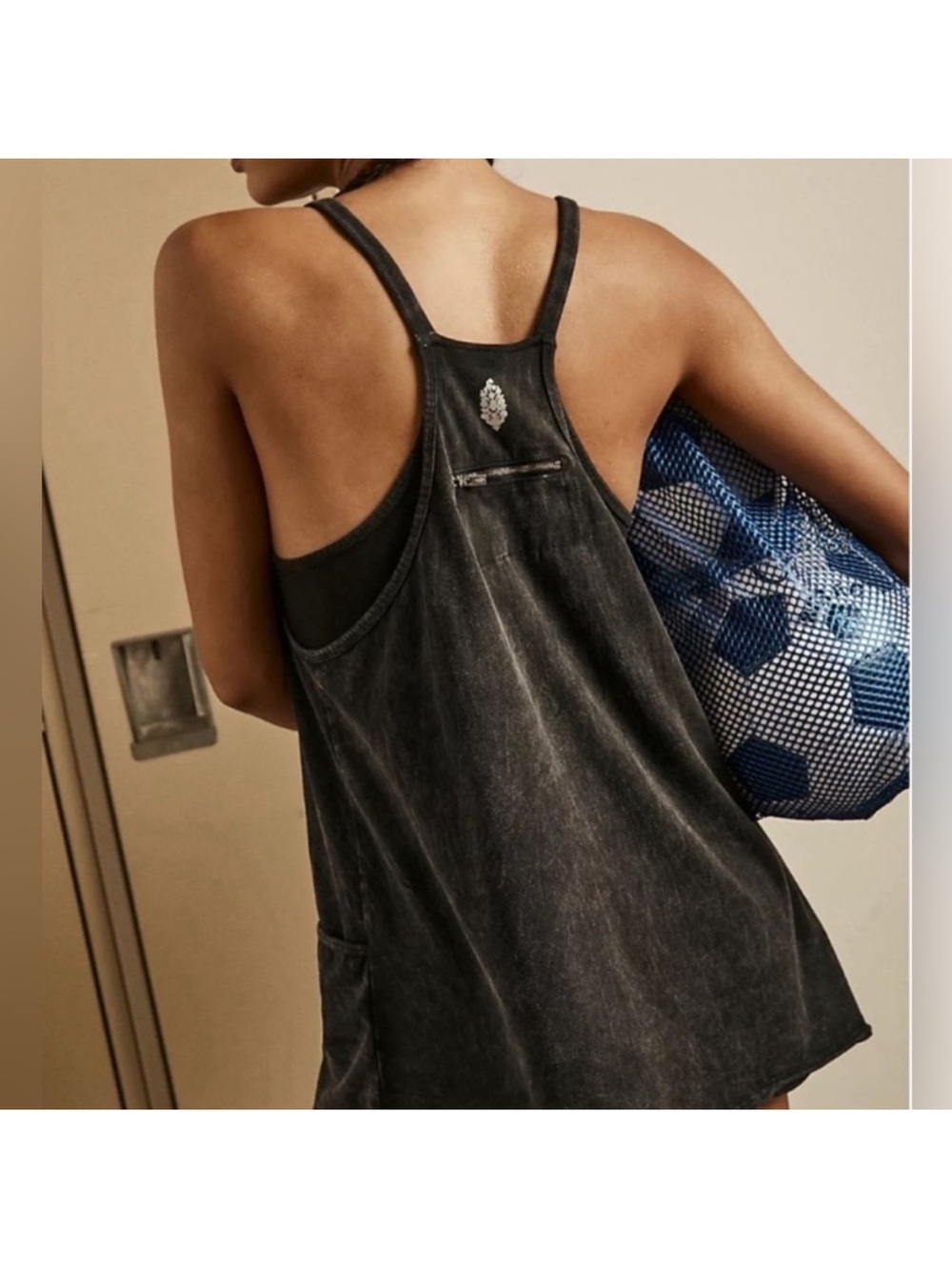 NWOT Free People Movement Logo Hotshot Black Tank Mini Dress with Shorts Large - Picture 2 of 10